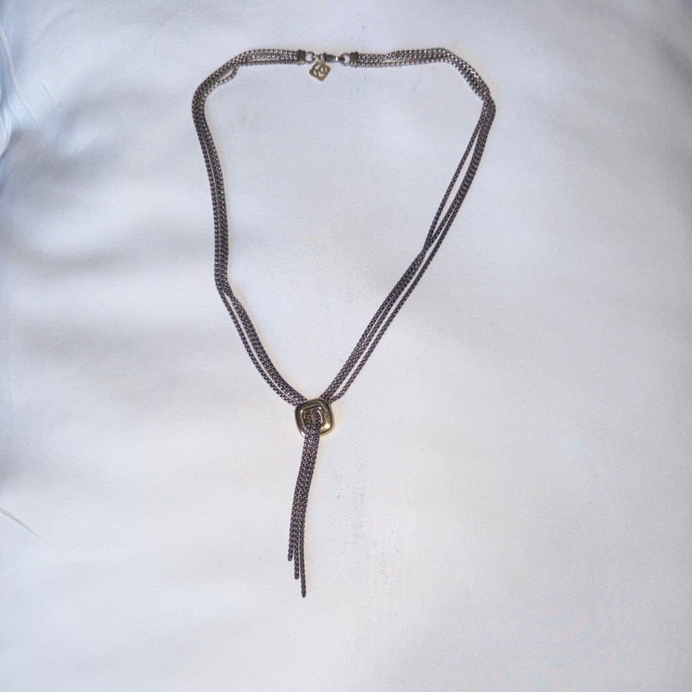 David Yurman Elegant 18k Gold and Silver Layer Lariat Necklace